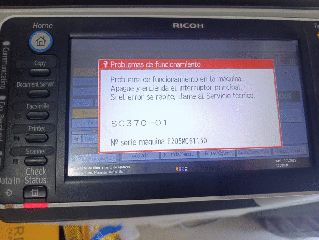 IMG_7943-1024x771 Por que o erro SC370-01 aparece na Ricoh Aficio MP-C2003 e como corrigi-lo?⚠️🔧